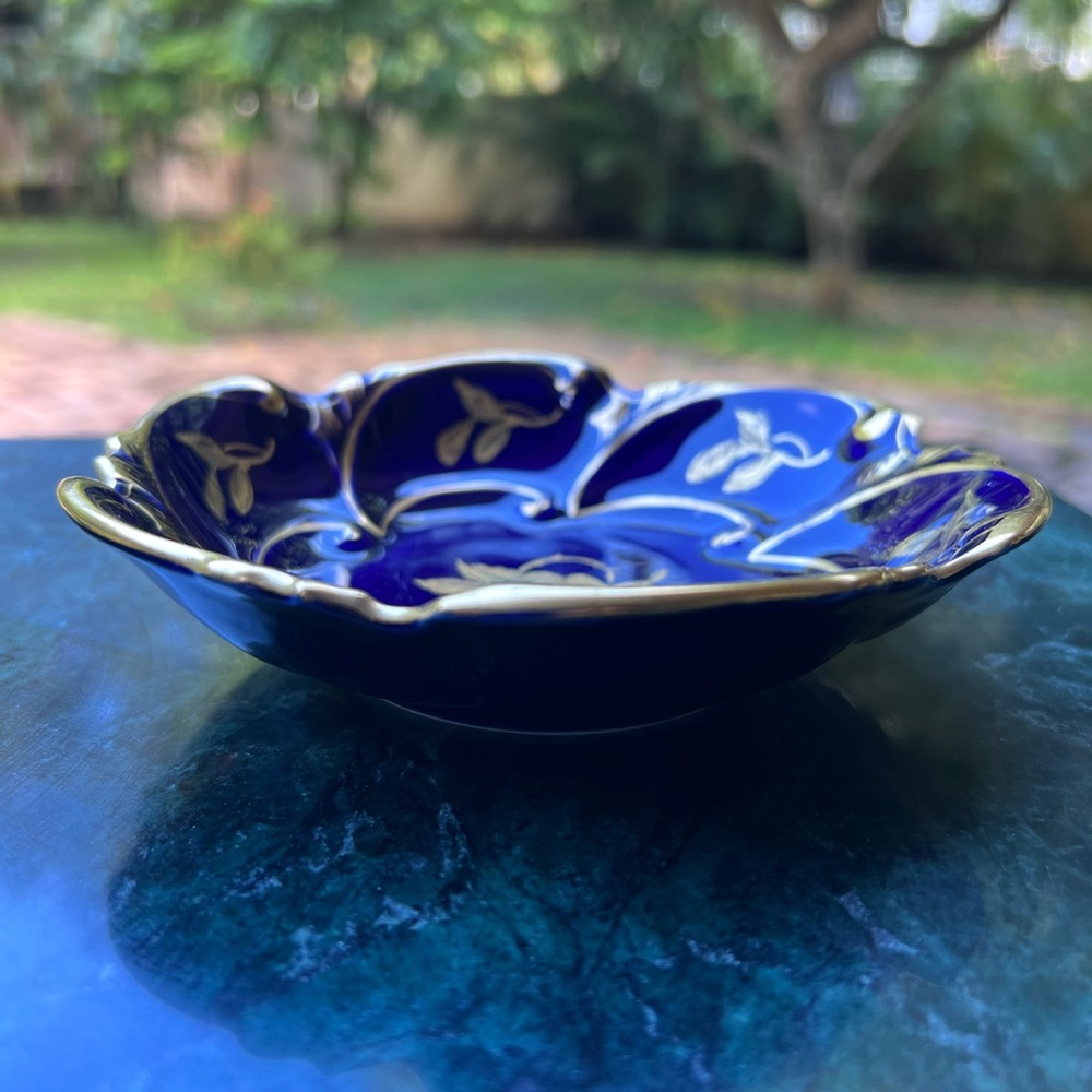 Vintage Jlmenau Graf Von Henneberg Porzellan Echt Kobalt Gold Blue Candy Dish - Picture 2 of 5
